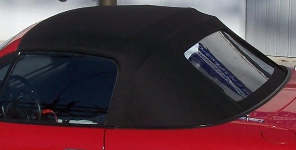 MX5 NA Verdeckbezug Stoff schwarz mit Reißverschluß und seitlichen Regenrinnen